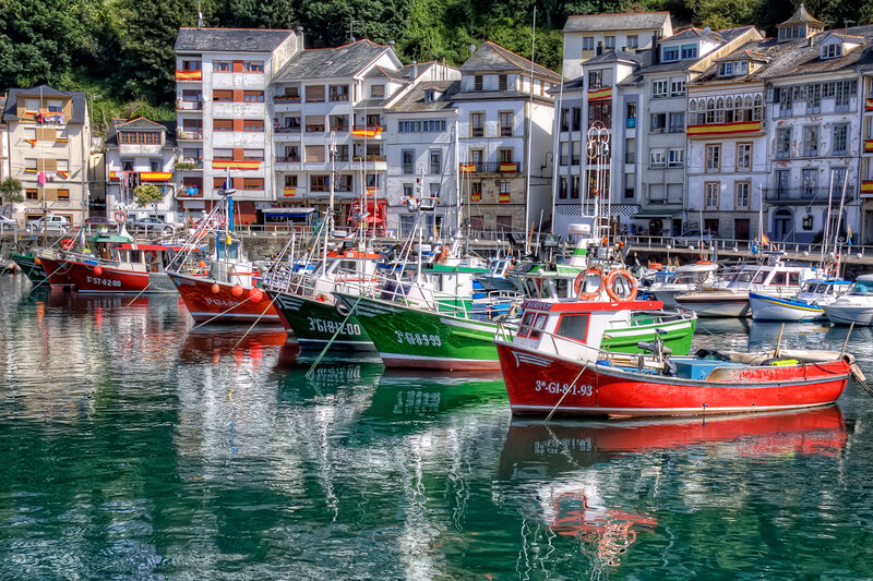 Fishing Boats in Harbor — Green