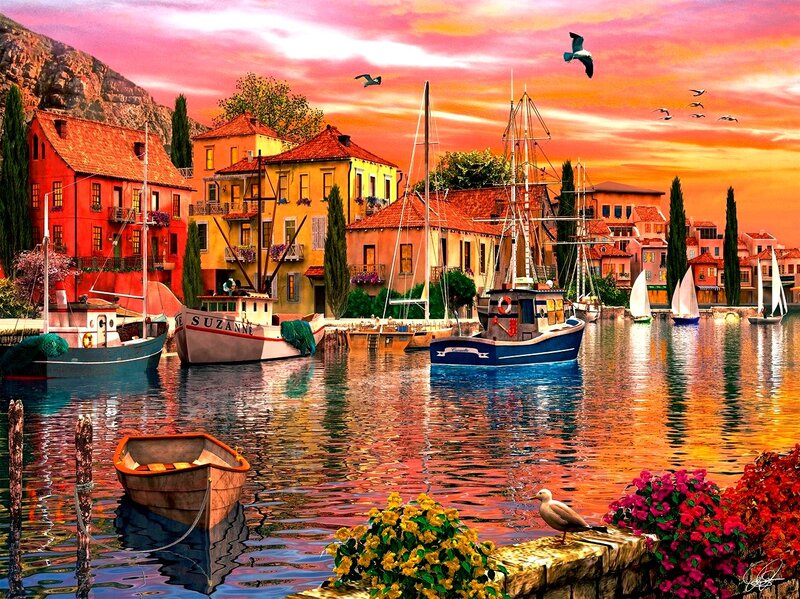 Fishing Boats in Harbor — Orange, Serene