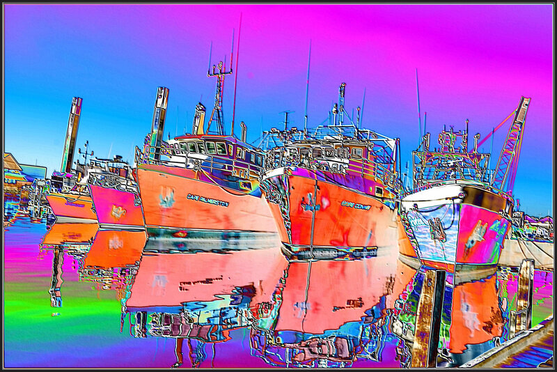 Fishing Boats in Harbor — Pink