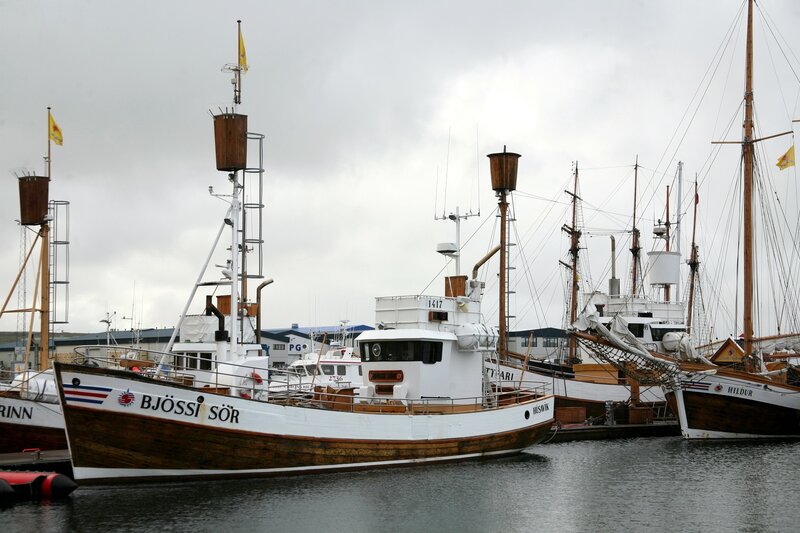 Fishing Boats in Harbor — White, Overcast