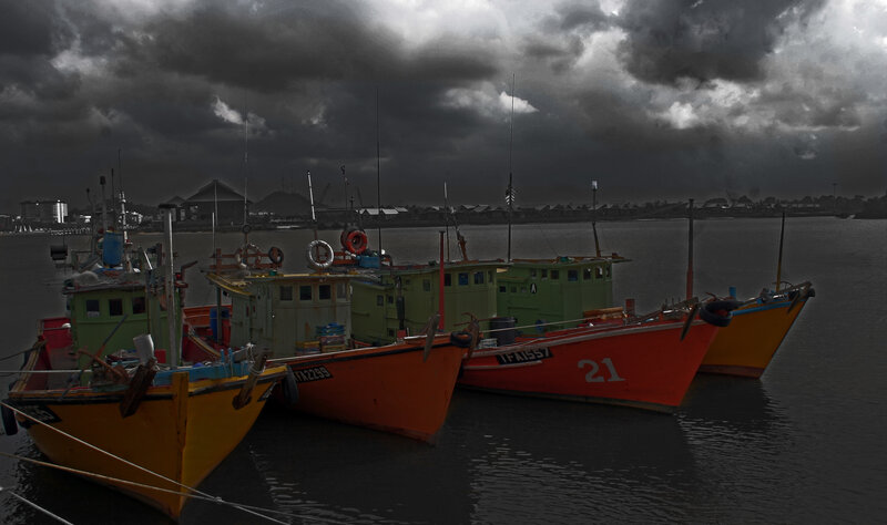 Fishing Boats in Harbor — Yellow