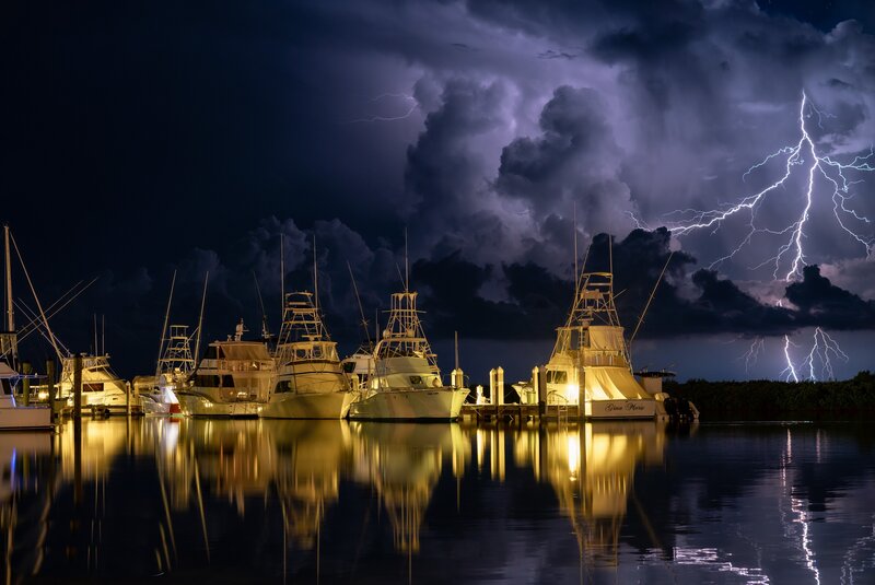 Fishing Boats in Marina — Dark Blue