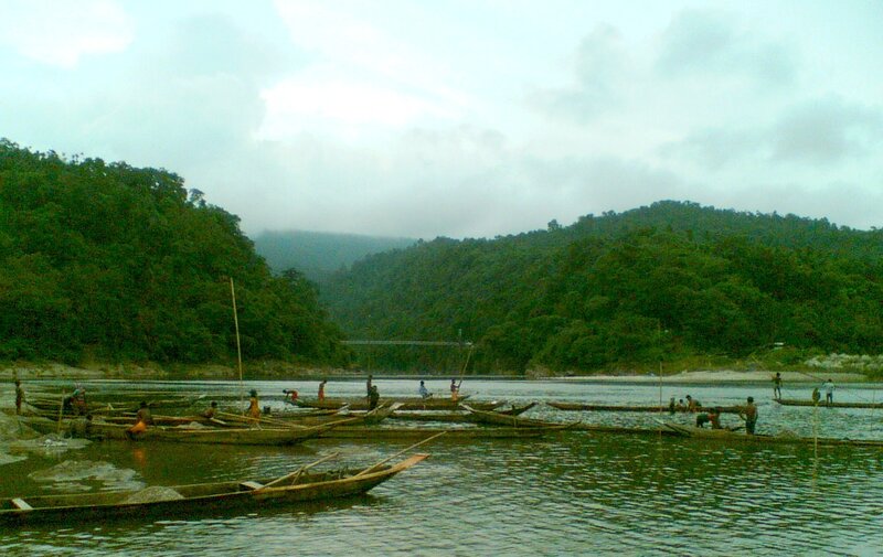 Fishing boats on a river