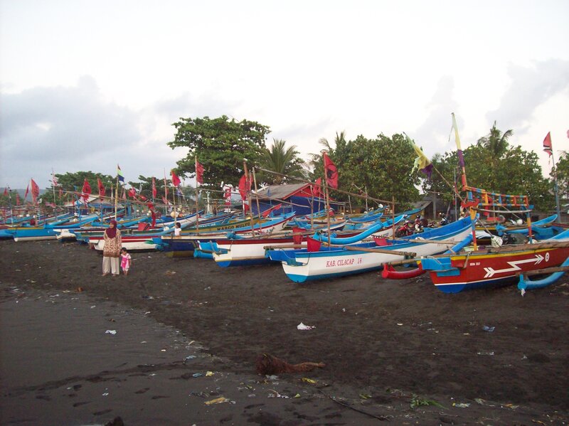 Fishing Boats on Beach — Blue, Calm