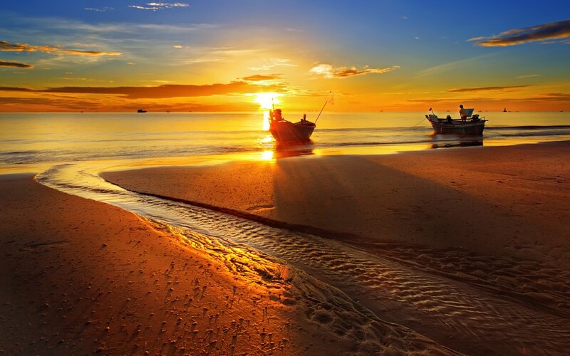 Fishing Boats on Beach — Orange