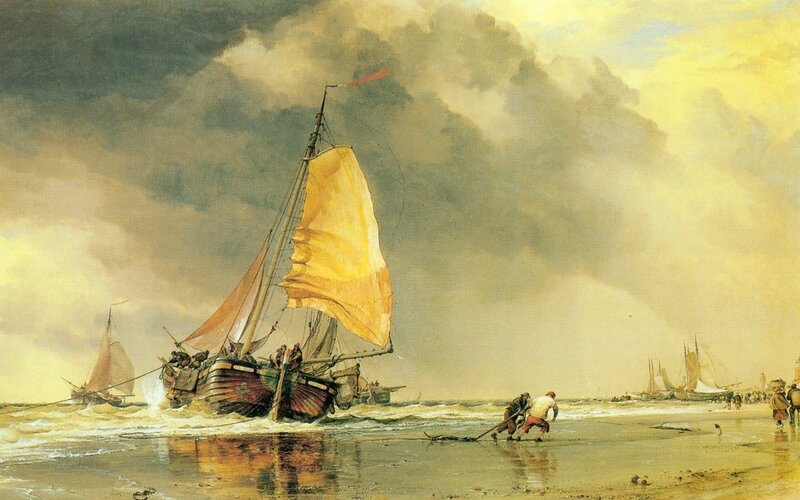 Fishing Boats on Beach — Yellow