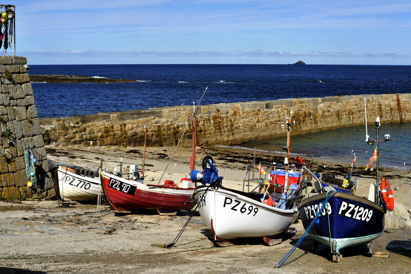 Fishing Boats on Shore — Blue