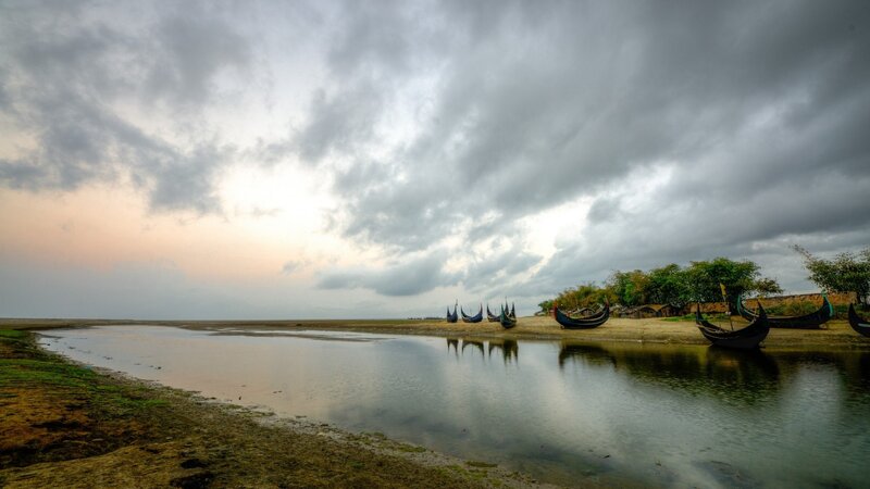 Fishing Boats on Shore — Gray