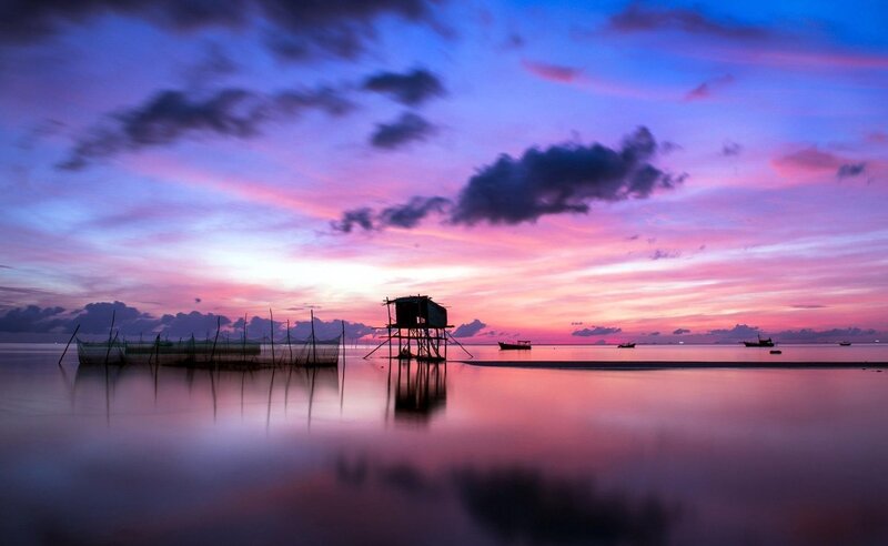 Fishing Hut on Stilts — Purple, Serene