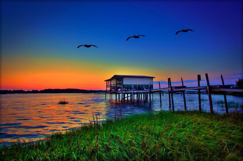 Fishing Hut on Water — Blue