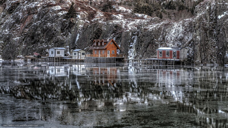 Fishing huts on a frozen bay