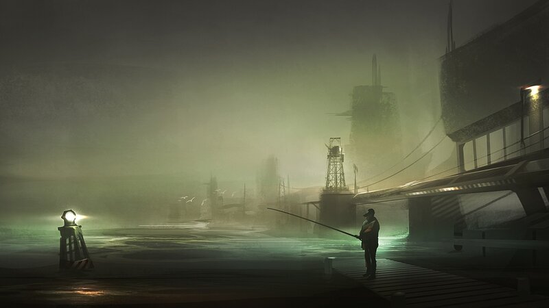 fishing in a foggy port