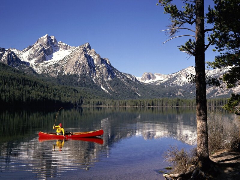 Fishing in a mountain lake