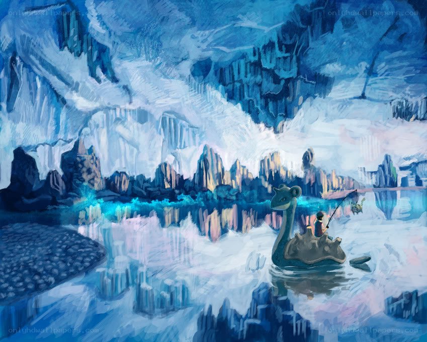 fishing in an icy cave