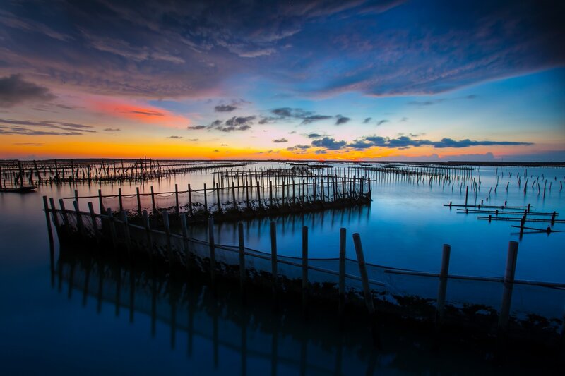 Fishing Nets at Sunset — Blue, Serene