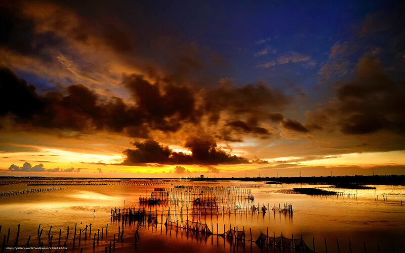 Fishing Nets at Sunset — Orange, Dramatic, Photograph