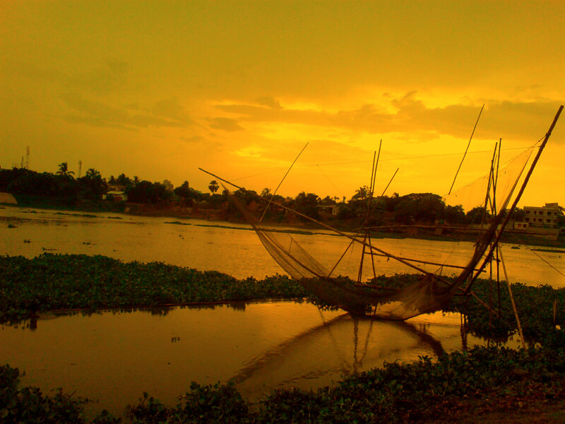 Fishing nets at sunset