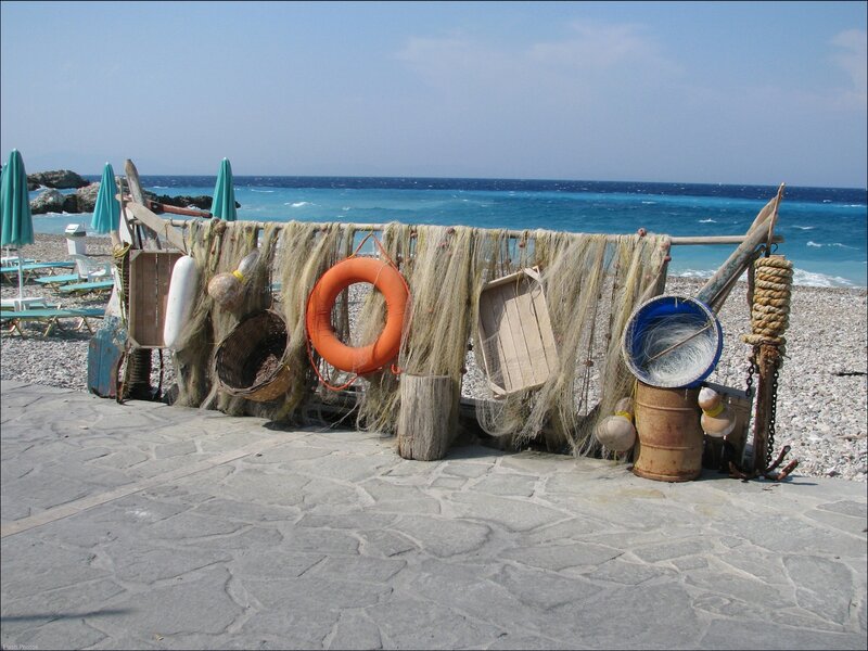 Fishing nets on a pebble beach