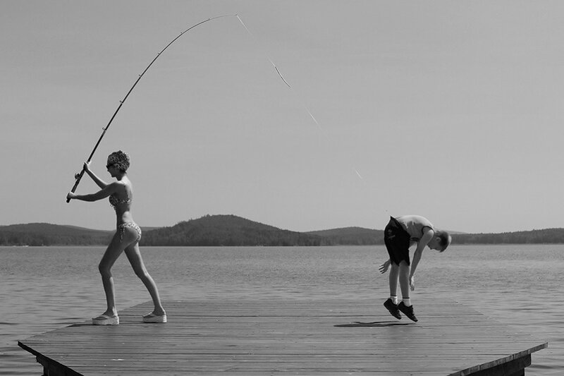 Fishing on a wooden dock