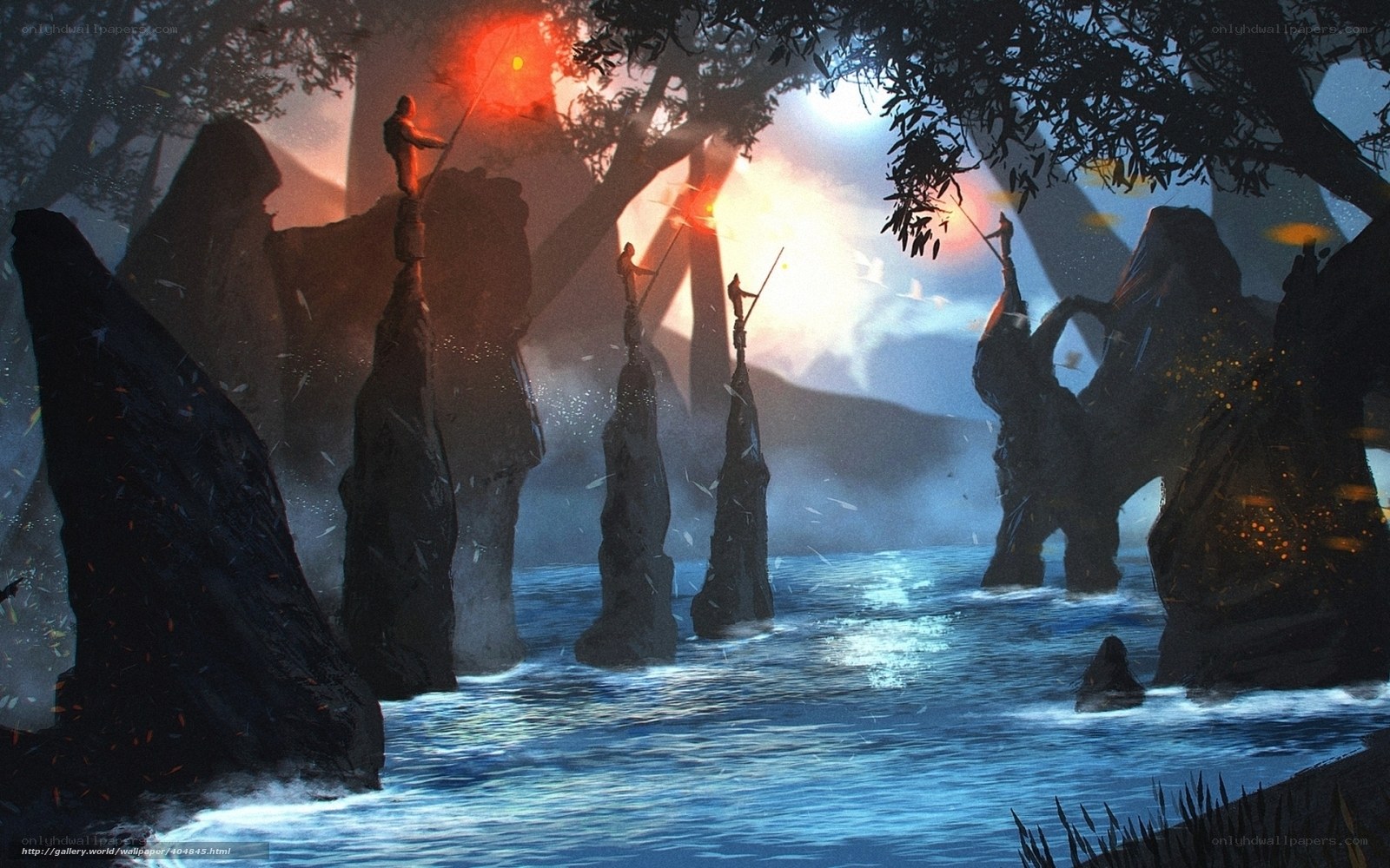 Fishing on the river at dusk