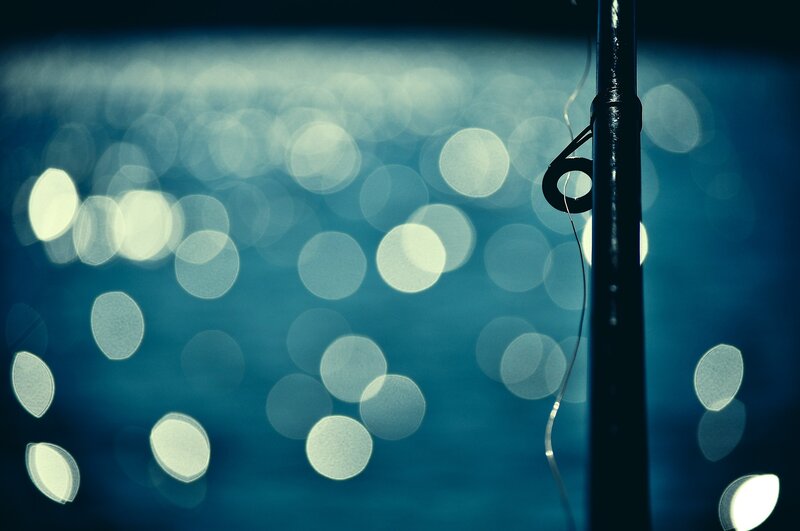 Fishing Rod with Bokeh Lights