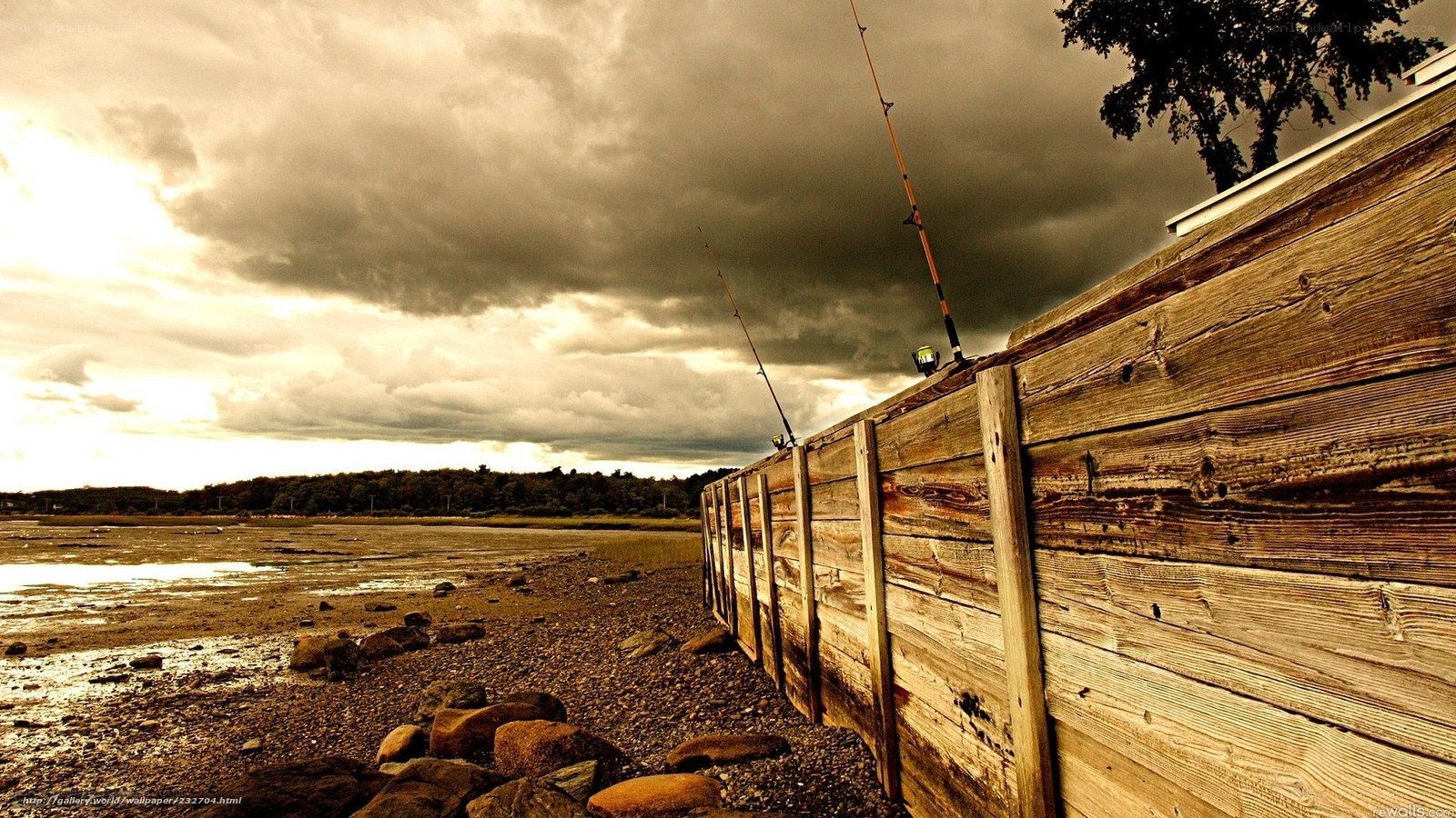Fishing rods on a wooden wall