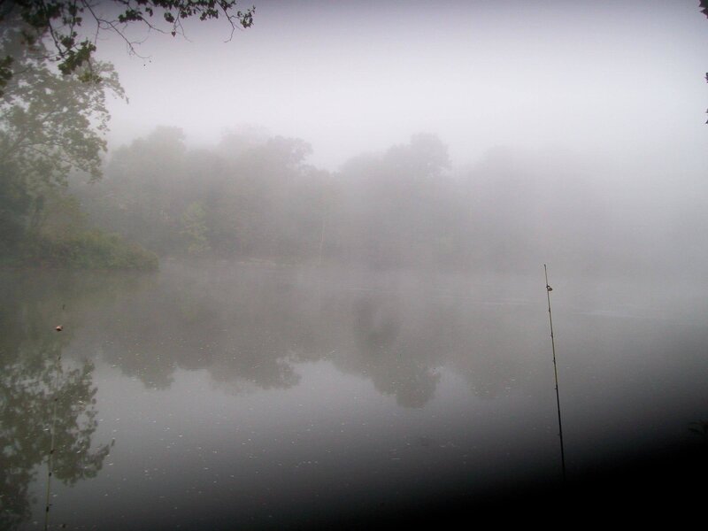 Fishing Rods on Foggy Lake
