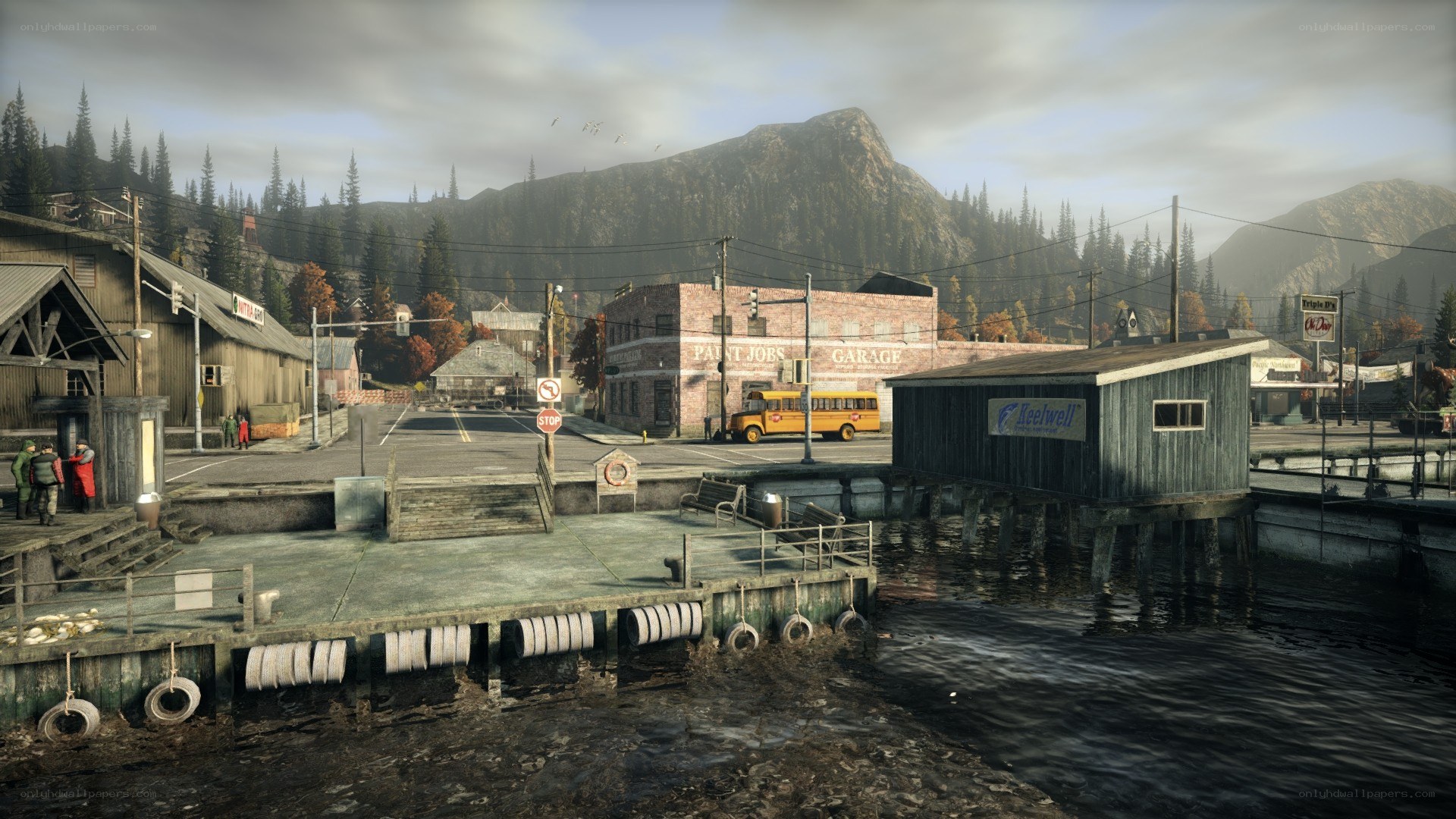 fishing town dock scene