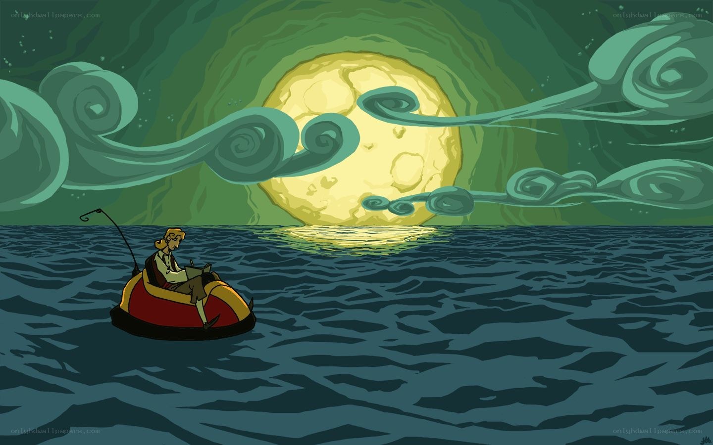 Fishing under a glowing moon