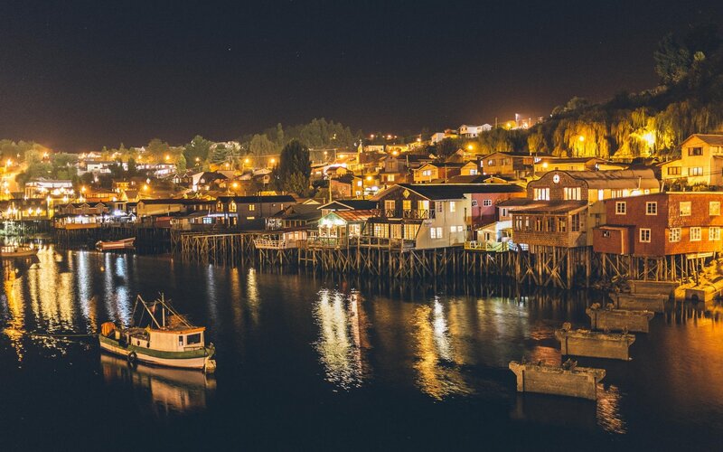 Fishing Village at Night — Black