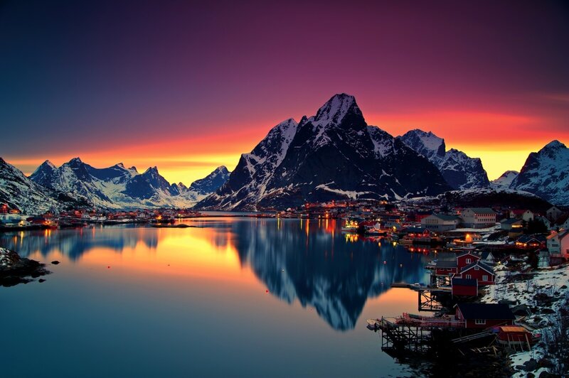 Fishing Village at Sunset — Purple, Dramatic