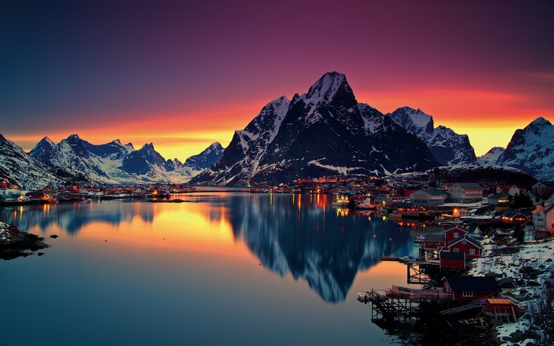 Fishing Village at Sunset — Purple, Serene, Photograph