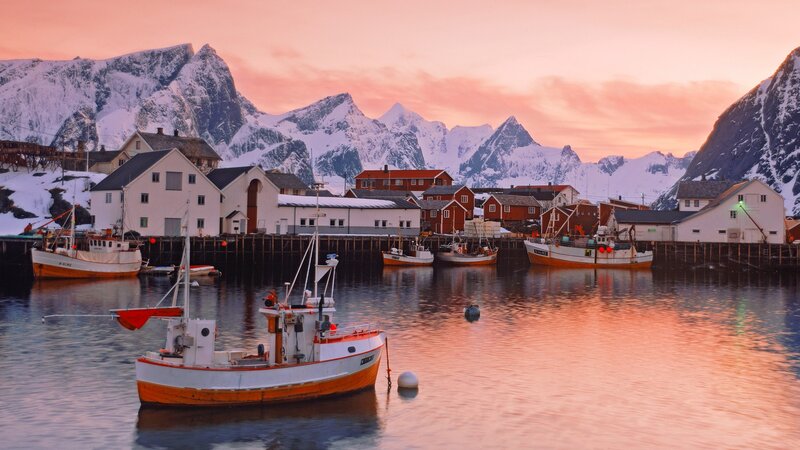 Fishing village at sunset