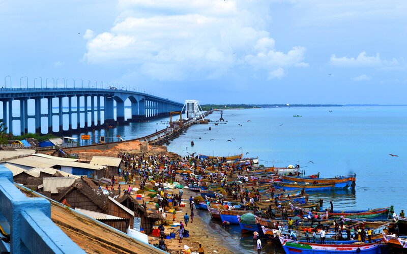 Fishing Village by Bridge