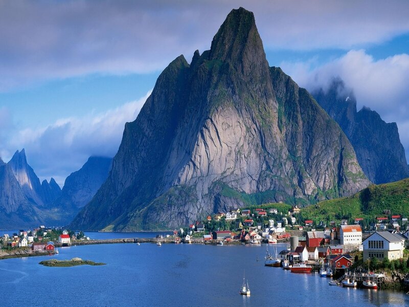 Fishing Village by Mountain