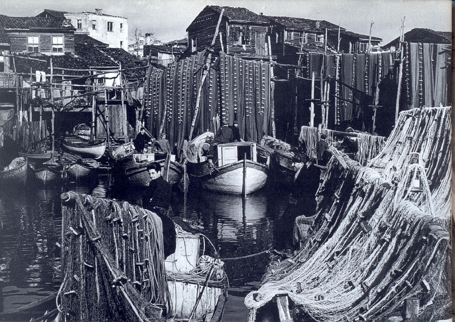 Fishing village harbor scene