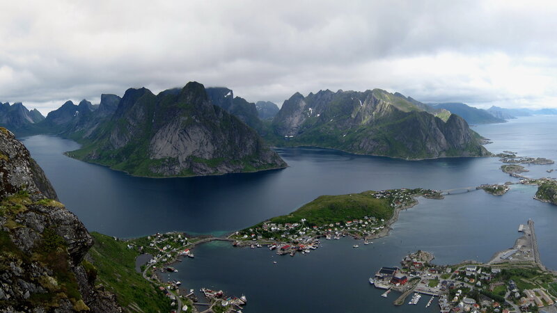 Fishing Village in Fjord — Blue, Dramatic