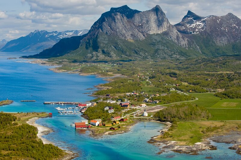 Fishing Village in Fjord — Blue, Serene, Summer