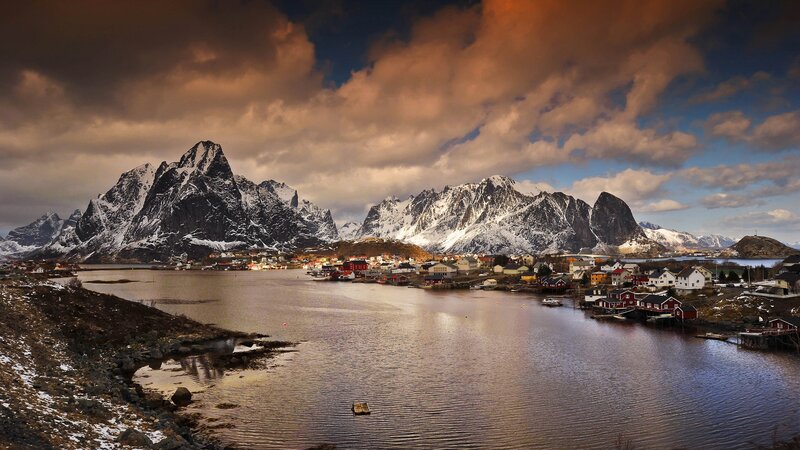 Fishing Village in Mountains — Brown