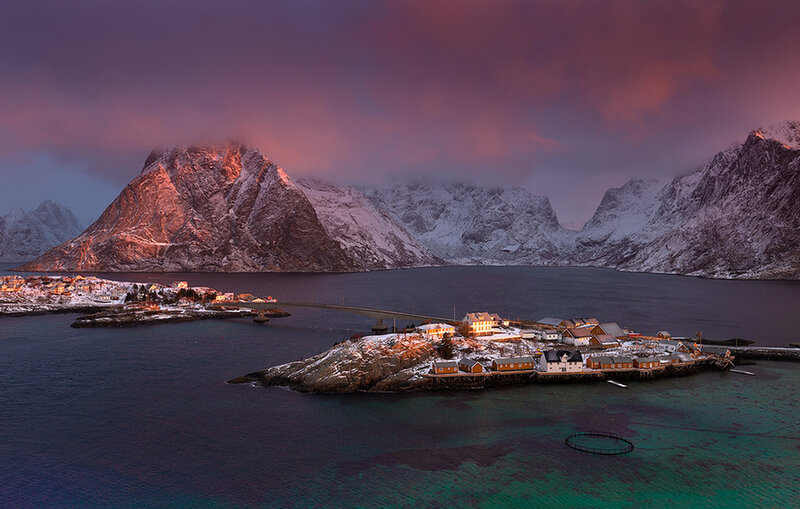 Fishing Village in Mountains — Purple