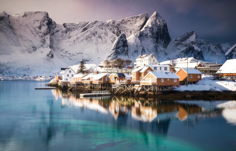 Fishing Village in Winter — Blue, Serene, Photograph