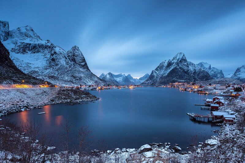 Fishing Village in Winter — Blue, Serene