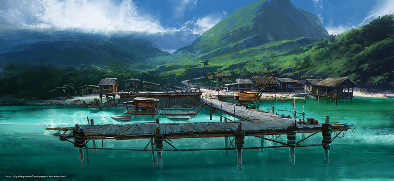 Fishing Village on Coast — Green