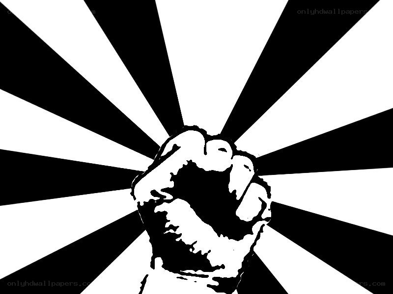 fist against sunburst background
