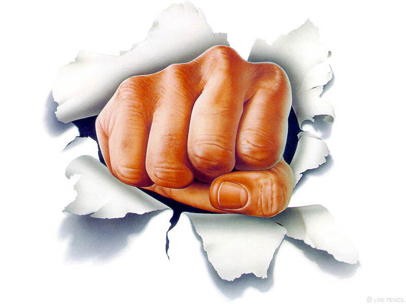 Fist Breaking Through Paper — White