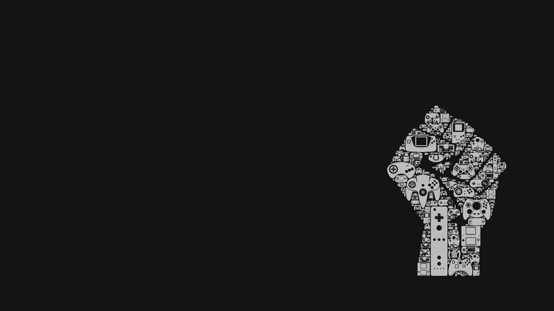 Fist Made of Game Controllers — Black, Minimalist, Digital Art