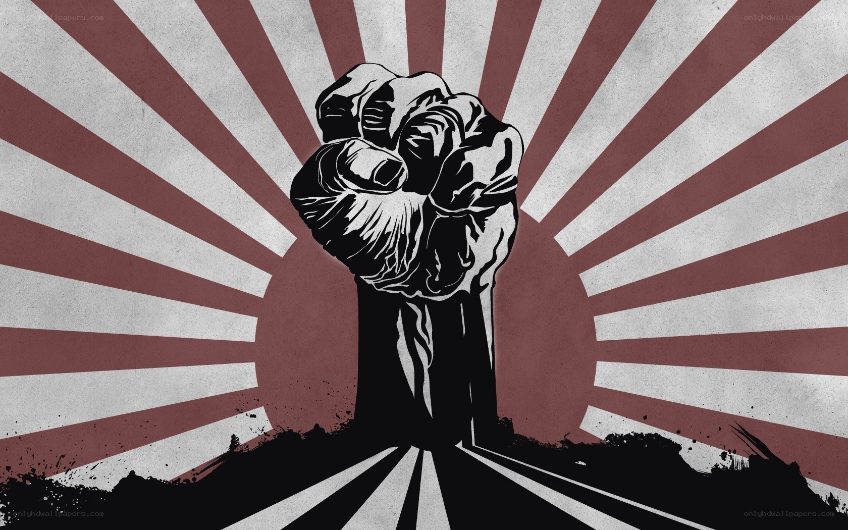 fist raised against sunburst