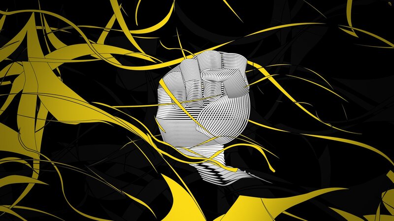 fist surrounded by yellow lines