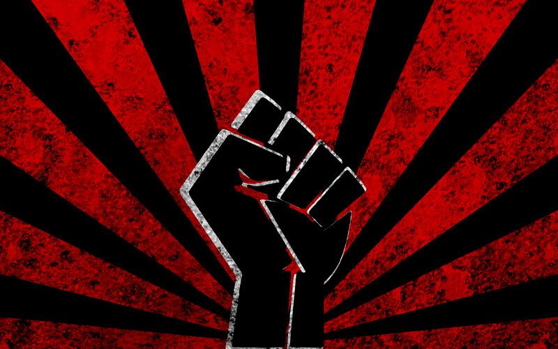 fist symbol on red background