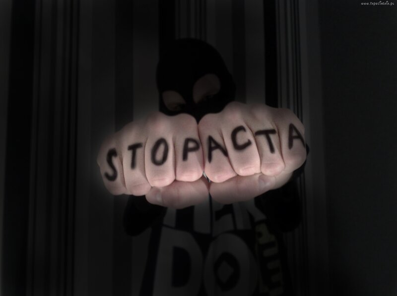Fist with STOPACTA text